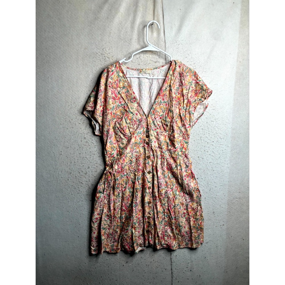 Marine Layer Camila Mini Dress Womens XL Multicolor Floral V-Neck Button Front